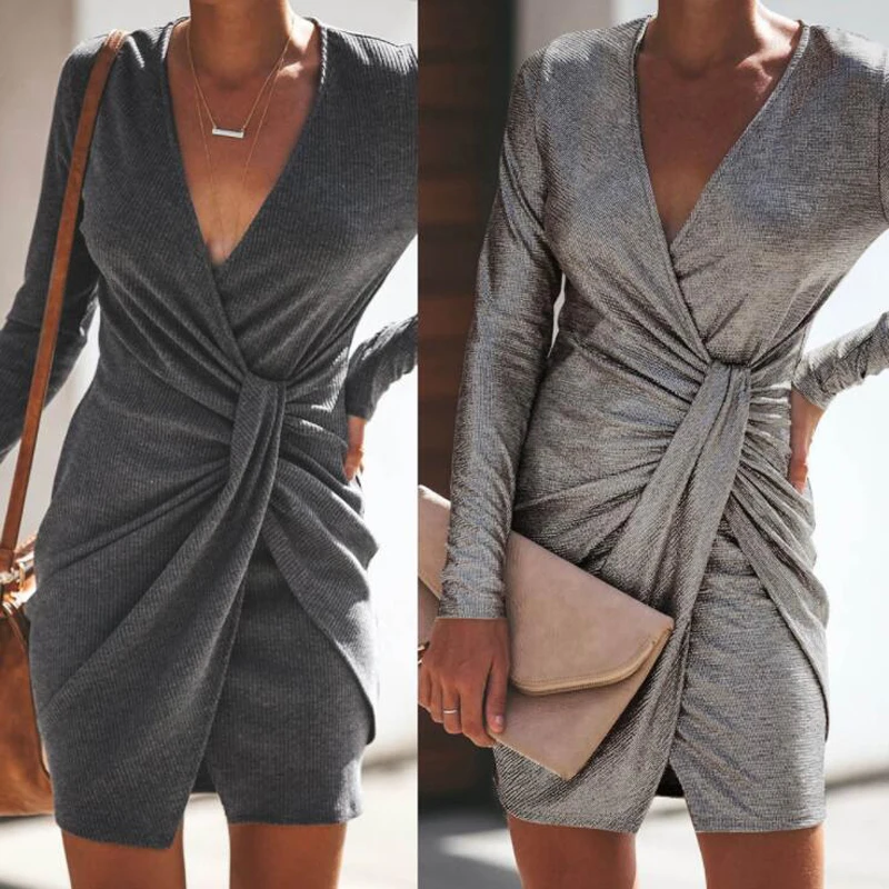 Sexy V-Neck Waist Fashion Dress Casual New Style Solid Women Dress Full Robe Femme Mini Party Dresses
Sexy V-Neck Waist Fashion Dress Casual New Style Solid Women Dress Full Robe Femme Mini Party Dresses