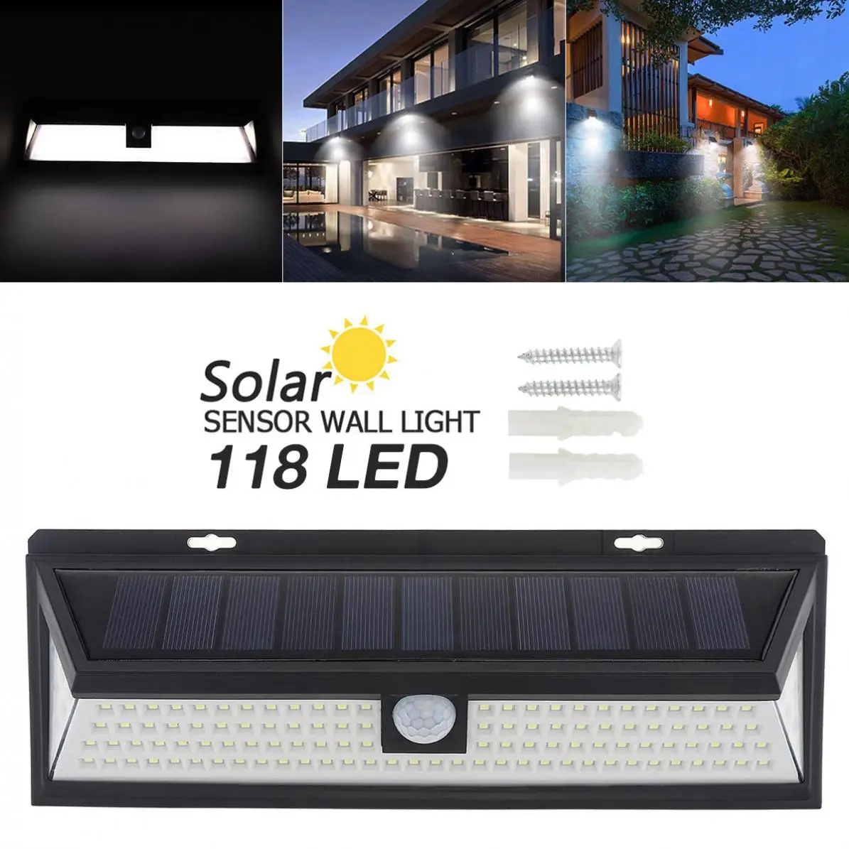 118 LED 3 Modes Solar Wall Light PIR Motion Sensor Lamp Waterproof IP65 Infrared Sensor 270 Degree for Parks / Garden / Street
118 LED 3 Modes Solar Wall Light PIR Motion Sensor Lamp Waterproof IP65 Infrared Sensor 270 Degree for Parks / Garden / Street