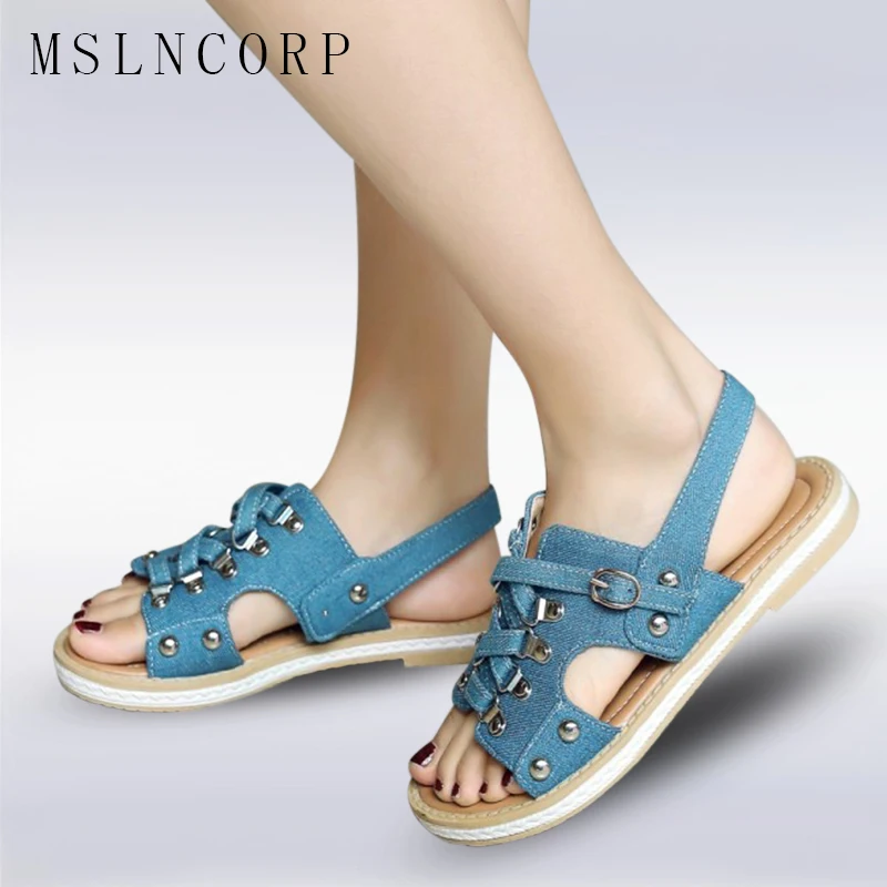Plus Size 34-43 New Fashion casual Summer Women Denim Sandals Jeans Rivet Flats Gladiator Comfortable Buckle Girls Shoes mujer
Plus Size 34-43 New Fashion casual Summer Women Denim Sandals Jeans Rivet Flats Gladiator Comfortable Buckle Girls Shoes mujer