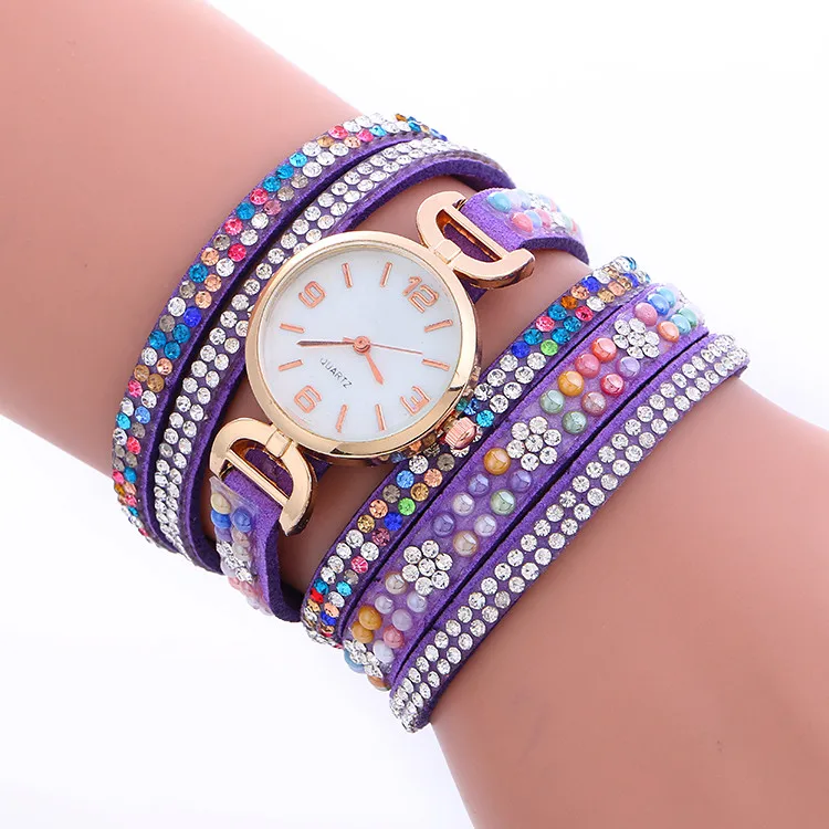 100 шт./лот 918021 женские часы с цветным радужным ремешком длинные кожаные кварцевые