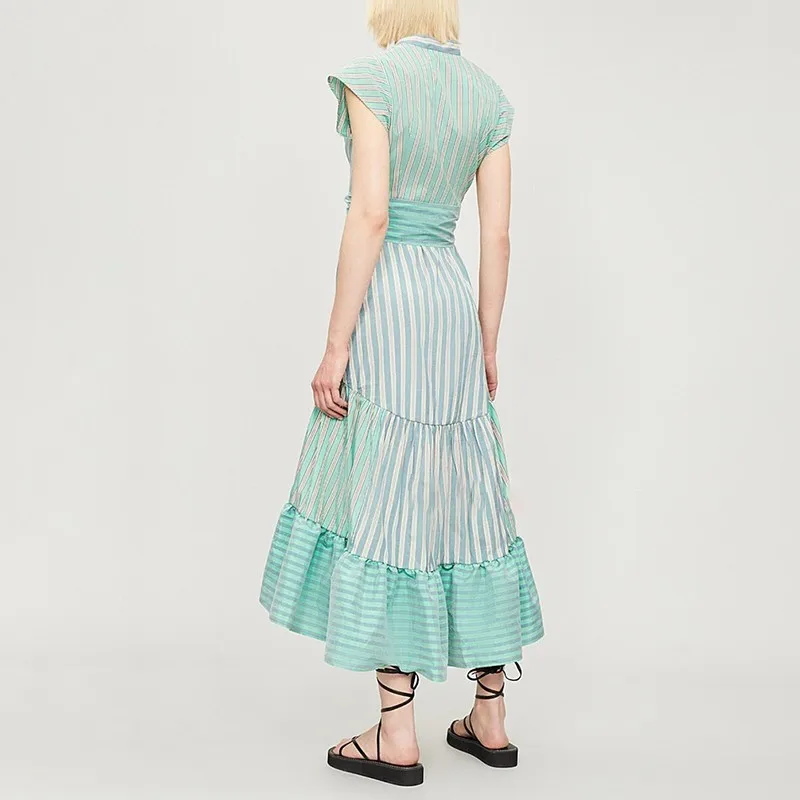 TWOTWINSTYLE повседневное Полосатое женское платье с v-образным вырезом и коротким