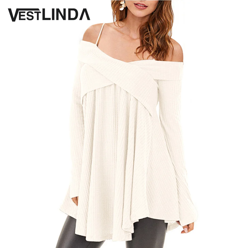 Женский свитер на тонких бретельках VESTLINDA Повседневный пуловер с длинным рукавом