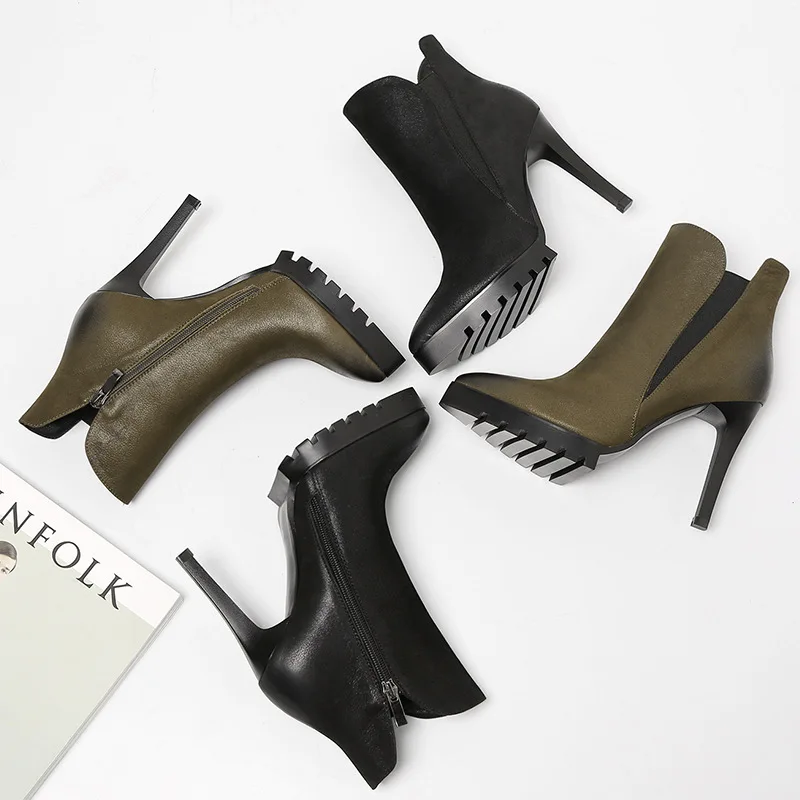 Fashion Female Genuine Leather Boots Side Zip Short Ankle Boots Women Pointed Toe Platform High Heel Boots New 2018
Fashion Female Genuine Leather Boots Side Zip Short Ankle Boots Women Pointed Toe Platform High Heel Boots New 2018