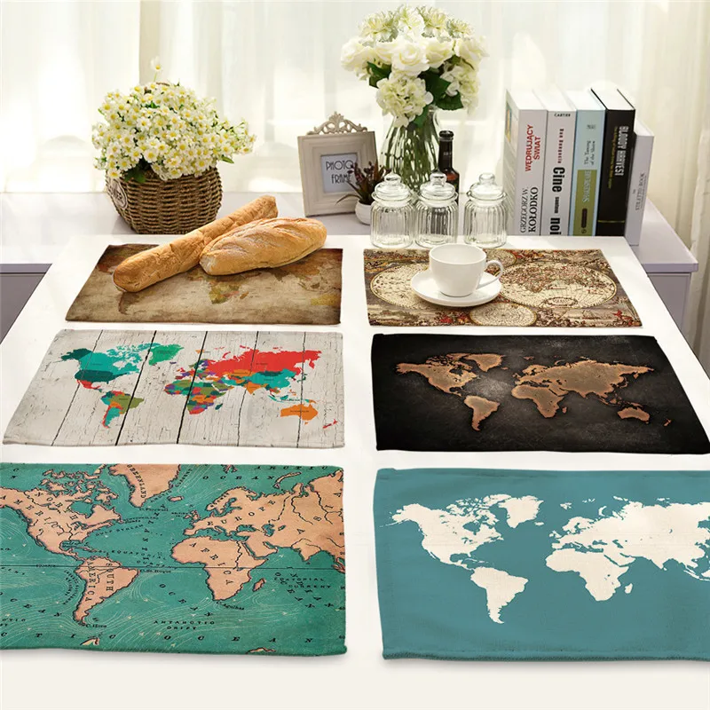1Pcs World Map Pattern Kitchen Placemat Dining Table Mat Tea Coaster Cotton Linen Pad Bowl Cup Mats 42*32cm Home Decor MAP0001
1Pcs World Map Pattern Kitchen Placemat Dining Table Mat Tea Coaster Cotton Linen Pad Bowl Cup Mats 42*32cm Home Decor MAP0001
