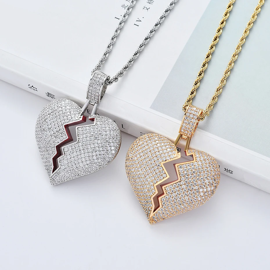 TOPHIPHOP Full Zircon Broken Heart Pendant Necklace AAA Cubic Zircon with Rope Chain Fashion Hip Hop Jewelry Gift Men Women
TOPHIPHOP Full Zircon Broken Heart Pendant Necklace AAA Cubic Zircon with Rope Chain Fashion Hip Hop Jewelry Gift Men Women