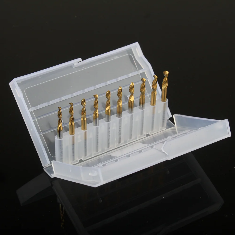 10pcs/set Titanium Nitride Coated Carbide 2.3mm-3.175mm PCB Dremel CNC Drill Bits Router
10pcs/set Titanium Nitride Coated Carbide 2.3mm-3.175mm PCB Dremel CNC Drill Bits Router