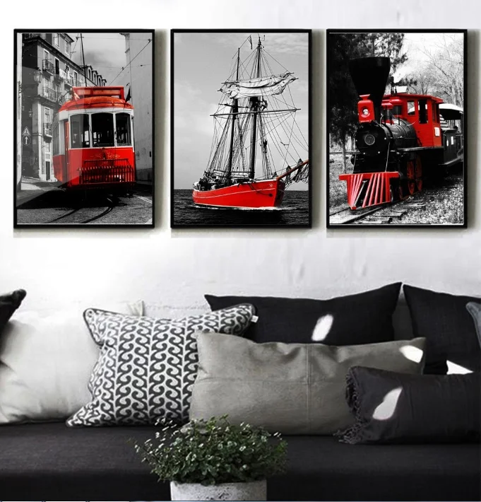 Modern 3 Panels Black and White Color Series Red Train Sailing Printed Canvas Painting Living Room Wall Art Pictures No Frame
Modern 3 Panels Black and White Color Series Red Train Sailing Printed Canvas Painting Living Room Wall Art Pictures No Frame