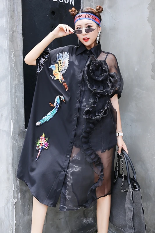 Thailand tide brand heavy work embroidery shirt female long section loose stitching organza perspective dress summer
Thailand tide brand heavy work embroidery shirt female long section loose stitching organza perspective dress summer