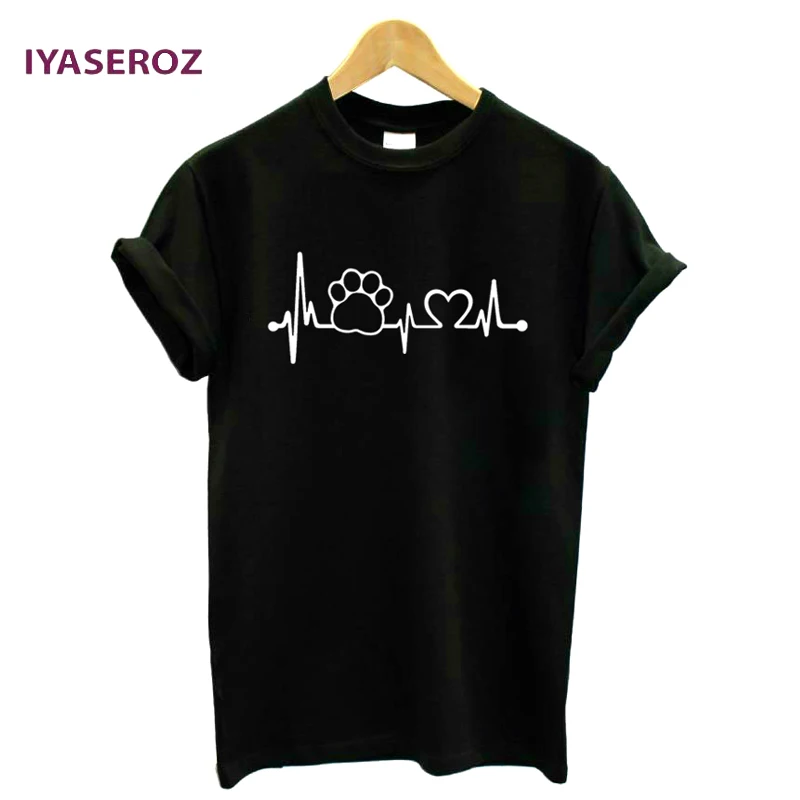 IYASEROZ 2017 Paw Heartbeat Lifeline собака кошка Женская футболка Halajuku Повседневная забавная
