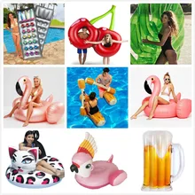 Giant Flower Print Swan Inflatable Float For Adult Pool Party Toys Green Flamingo Ride-On Air Mattress Swimming Ring boia