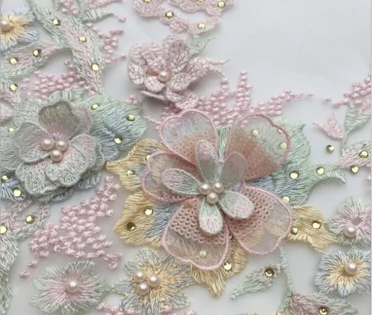 One Piece 33*24cm 3D Flower Colorful Mesh Embroidered Pearl Beaded Lace Applique With Sequins DIY Lace Fabric Trim
One Piece 33*24cm 3D Flower Colorful Mesh Embroidered Pearl Beaded Lace Applique With Sequins DIY Lace Fabric Trim