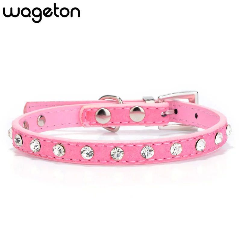 Кристальный однотонный ошейник для собак Wageton Bling PU питомцев аксессуары мелких