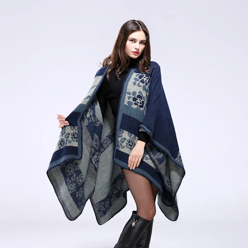 

Two-sided Cashmere Imitation Wool Shawl Thickening Warm Womens Scarf Poncho Cape Poncho Blanket Cloak Wrap Shawl Coat Autumn