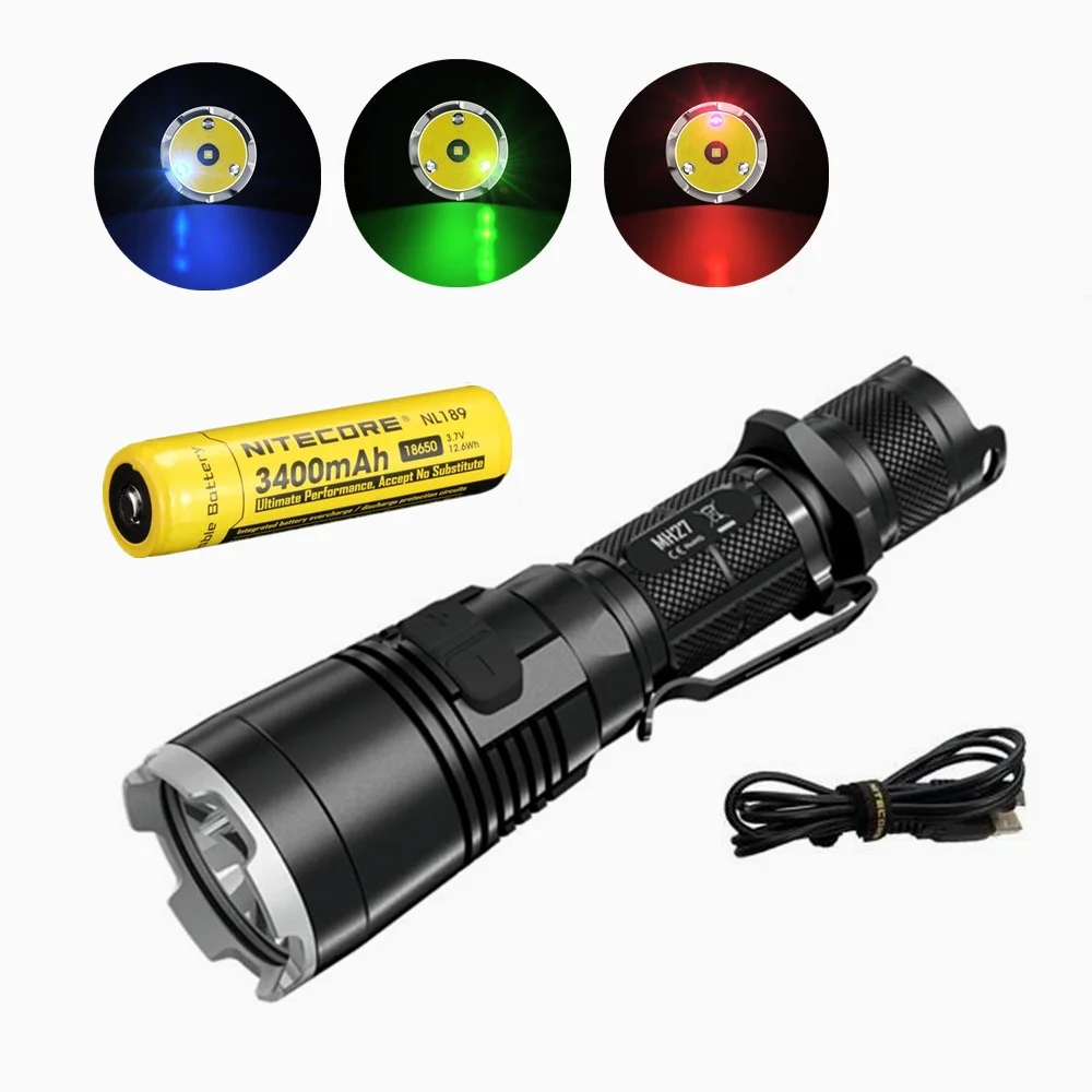 

Светодиодный фонарик Nitecore MH27, CREE, HI, V3, светодиодный, 1000 лм + RGB, светодиодный фонарь с аккумулятором nitecore NL189, 3400 мАч