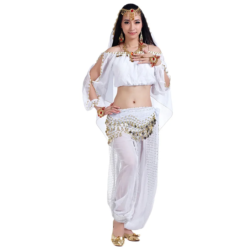 

New Belly Dance Costumes Adults Belly Dance India Bollywood Dance Performance 2/3/5 Pcs Set Top+Pants+Headdress+Veil+Waist chain