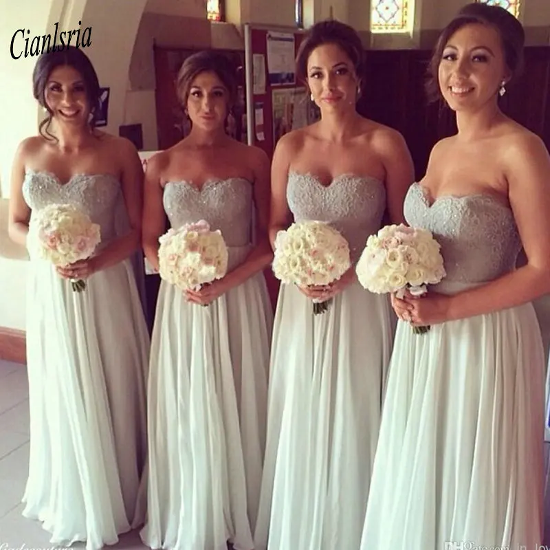 Silver Sweetheart Long Bridesmaid Dresses Sleeveless Appliques Lace Wedding Guest Dress For Wedding Party robe demoiselle
Silver Sweetheart Long Bridesmaid Dresses Sleeveless Appliques Lace Wedding Guest Dress For Wedding Party robe demoiselle
