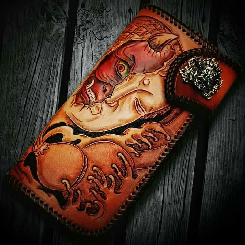 High-grade Handmade Devil and Buddha Knitting Wallets Purses Men Long Clutch Vegetable Tanned Leather Wallet Card Holder
High-grade Handmade Devil and Buddha Knitting Wallets Purses Men Long Clutch Vegetable Tanned Leather Wallet Card Holder