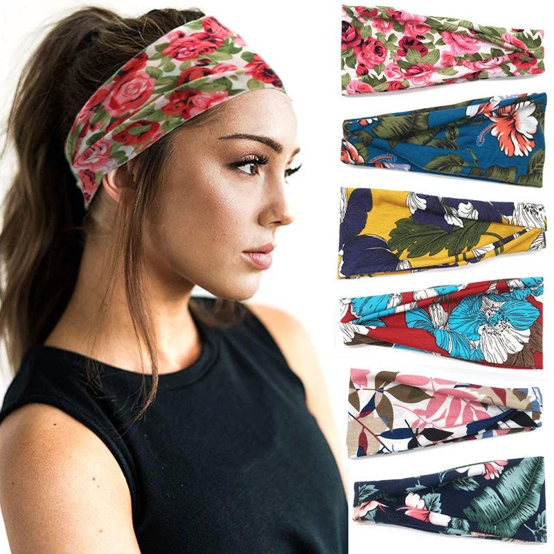 

Women Yoga Headband Sport Elastic Cotton Fruits Printed head bandage running Sweat Absorbing Running Gym Scrunchy Hair Bands