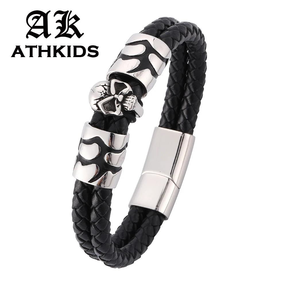 New Arrival Punk Black Double layer Weave Rope Bracelet Men skull Leather Bracelets Magnetic Clasp Bangles Male Gift PD0108
New Arrival Punk Black Double layer Weave Rope Bracelet Men skull Leather Bracelets Magnetic Clasp Bangles Male Gift PD0108
