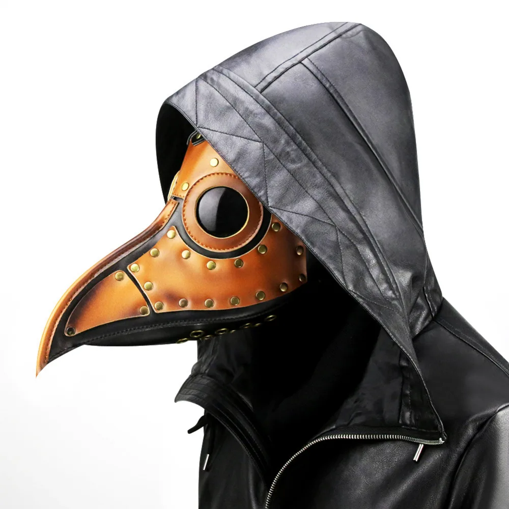 

Men /Women Retro Steampunk Gold PU Leather Metal Rivet Plague Bird Beak Doctor Mask Gothic Punk Mask Halloween Cosplay Props