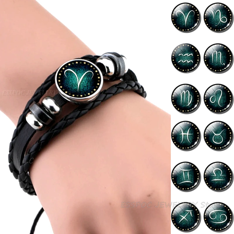 12 Constellations Black Bracelet Glass Cabochon Jewelry Woven with Zodiac Sign Punk Bracelets for Men Birthday Gifts Dropshipper
12 Constellations Black Bracelet Glass Cabochon Jewelry Woven with Zodiac Sign Punk Bracelets for Men Birthday Gifts Dropshipper