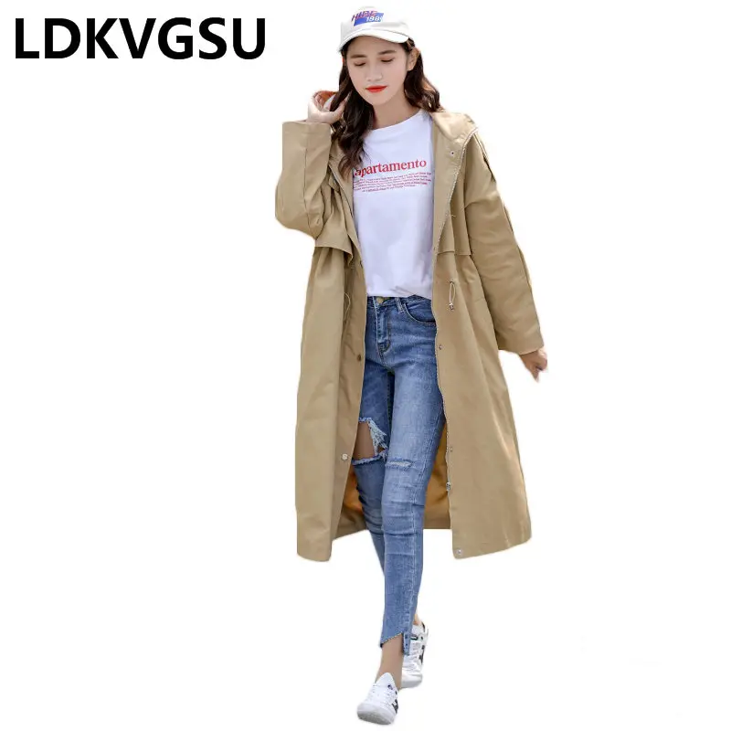2019 New Spring Autumn Women Trench Coat Long Loose Large Size Ladies Coats Drawstring Hooded Solid Color Windbreaker Is1610
2019 New Spring Autumn Women Trench Coat Long Loose Large Size Ladies Coats Drawstring Hooded Solid Color Windbreaker Is1610