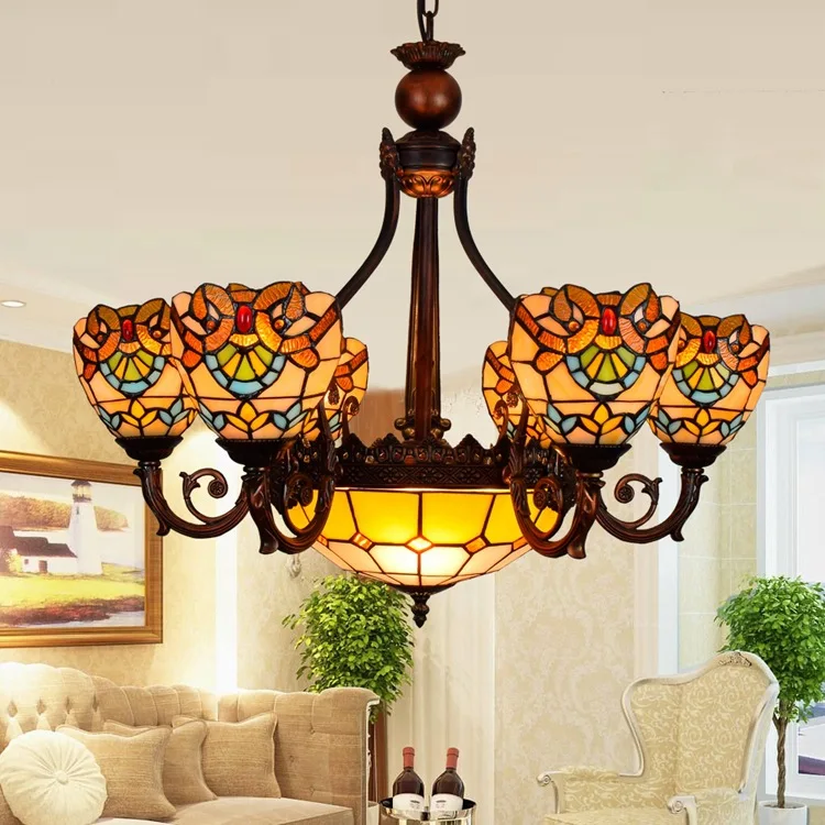 European Baroque 6 8 heads Living room dining room Chandelier Tiffany Stained glass Restaurant Pendant lamps 110-240V Red bronze
European Baroque 6 8 heads Living room dining room Chandelier Tiffany Stained glass Restaurant Pendant lamps 110-240V Red bronze
