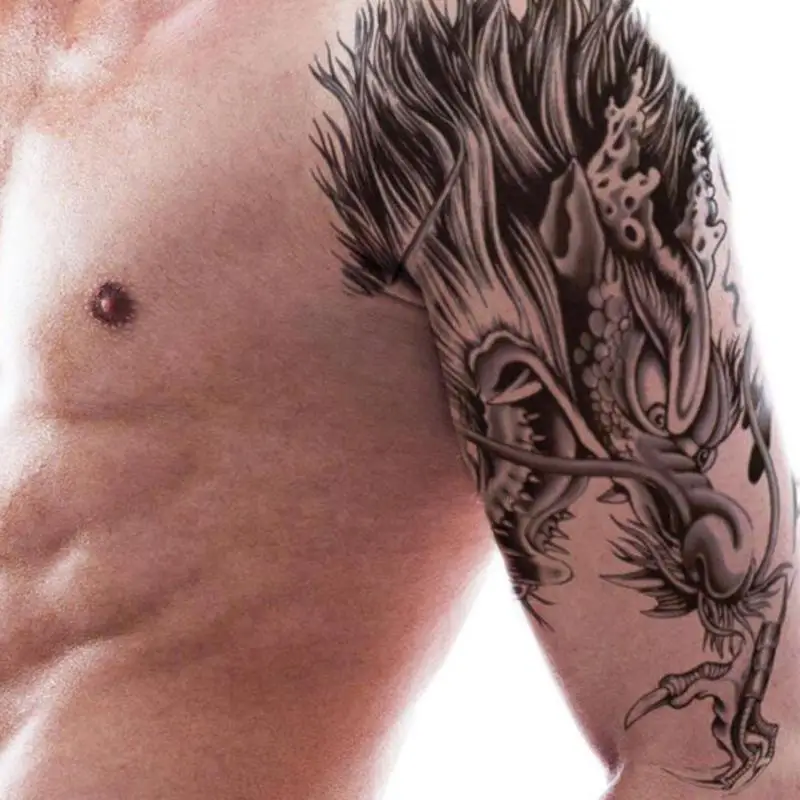 Dragon temporary tattoo large half shoulder arm fake transfer dragon stickers sexy men waterproof designs 21*28cm B3 | Красота и