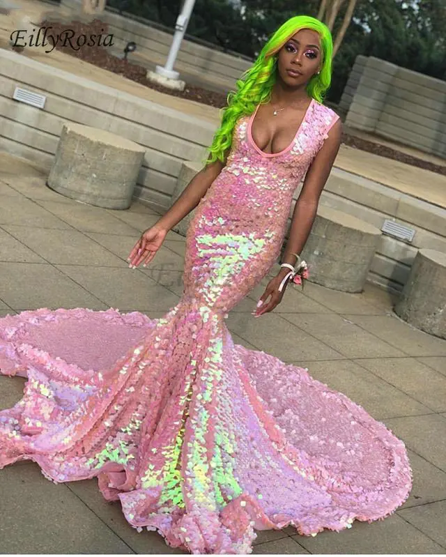 Sparkly Sequined Evening Dresses for Black Girls Sexy V-Neck Mermaid Engagement Prom Dress Pink Party Gowns abendkleider lang
Sparkly Sequined Evening Dresses for Black Girls Sexy V-Neck Mermaid Engagement Prom Dress Pink Party Gowns abendkleider lang