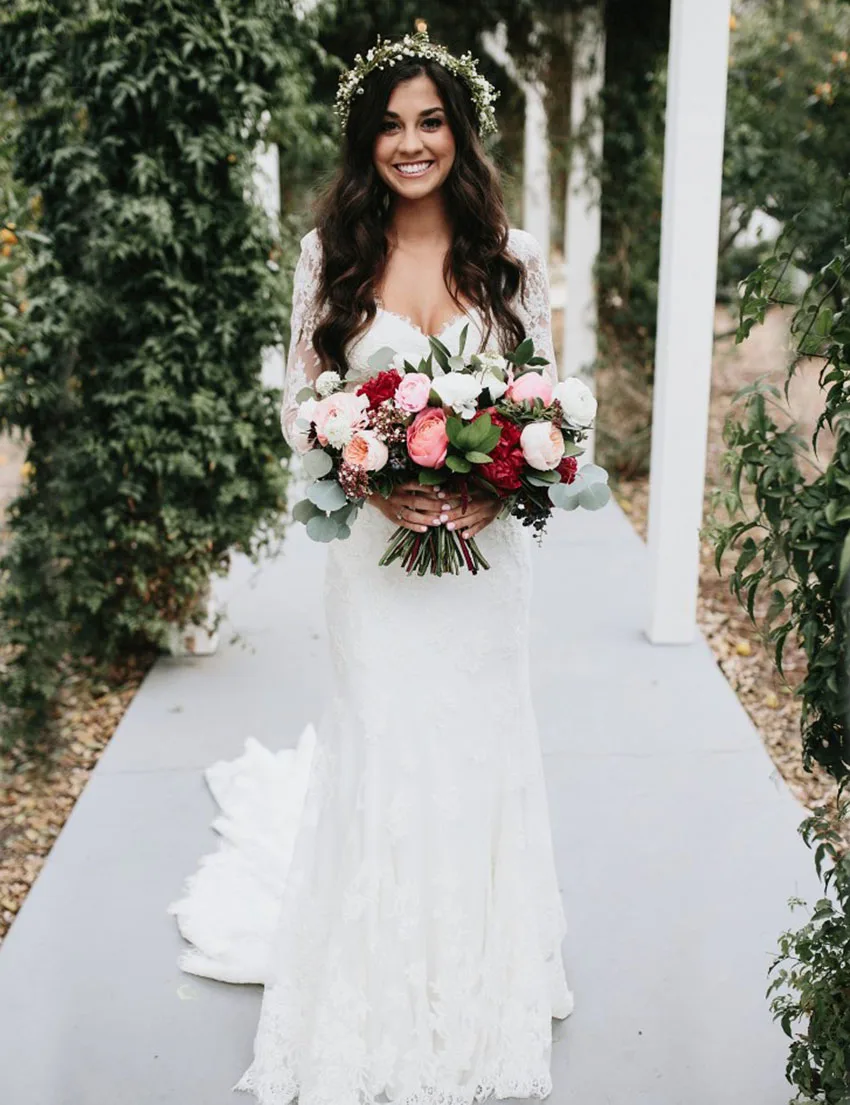 Lace Vestido De Noiva Muslim Wedding Dresses Mermaid V-neck Long Sleeves Appliques Vintage Dubai Arabic Wedding Gown Bridal
Lace Vestido De Noiva Muslim Wedding Dresses Mermaid V-neck Long Sleeves Appliques Vintage Dubai Arabic Wedding Gown Bridal