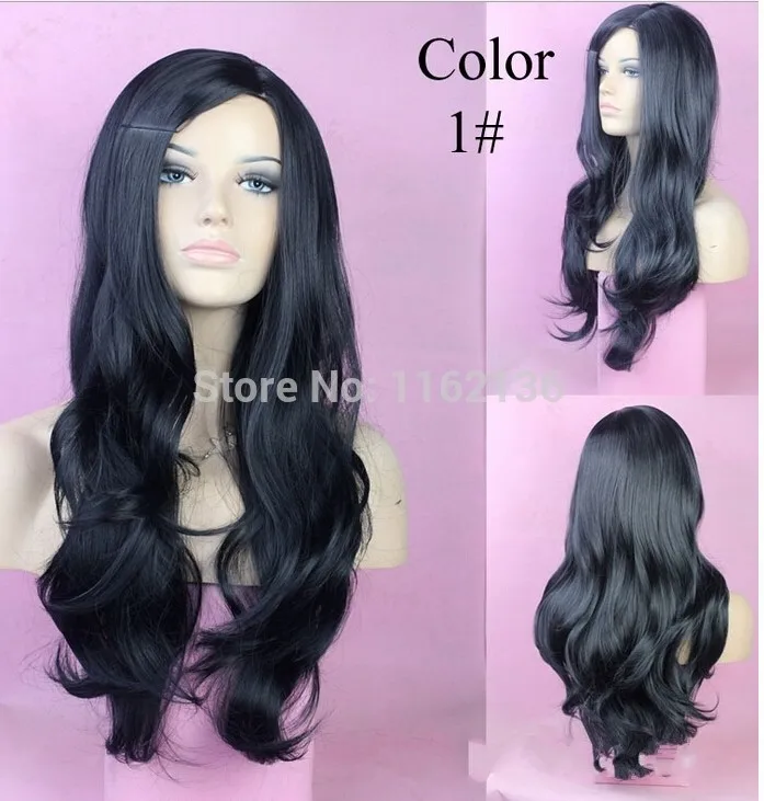 color 1# and F18/613# Long Layes Wavy Fox Red Jet Black Blonde mix Ladies Wig Heat Resistant Wigs curly wigs |