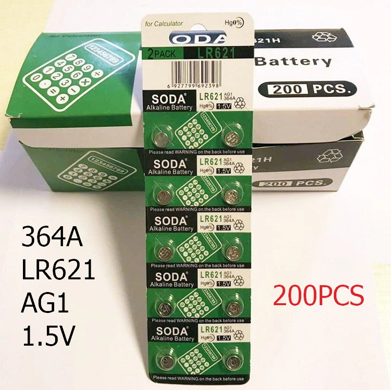 200 шт./лот = 20 карт батарея для часов LR621W AG1 364A SR621SW 1 5 V Щелочная кнопка батареи монет
