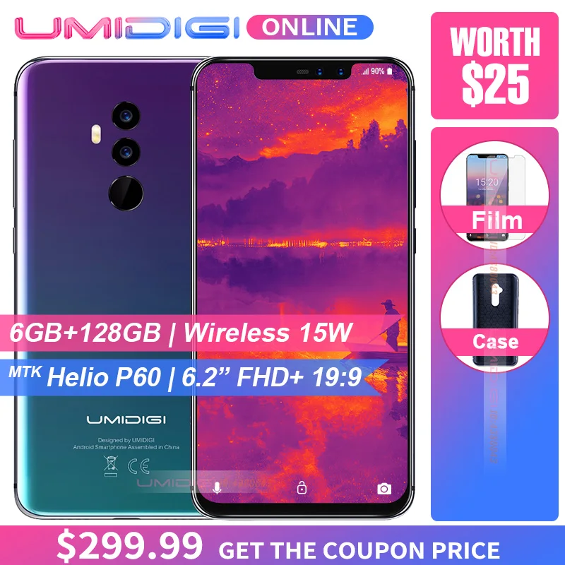 Umidigi Z2 Pro 6 2 "полный экран смартфон Android 8 1 ГБ + 128 Helio P60 16MP Quad линзы 4G NFC LTE