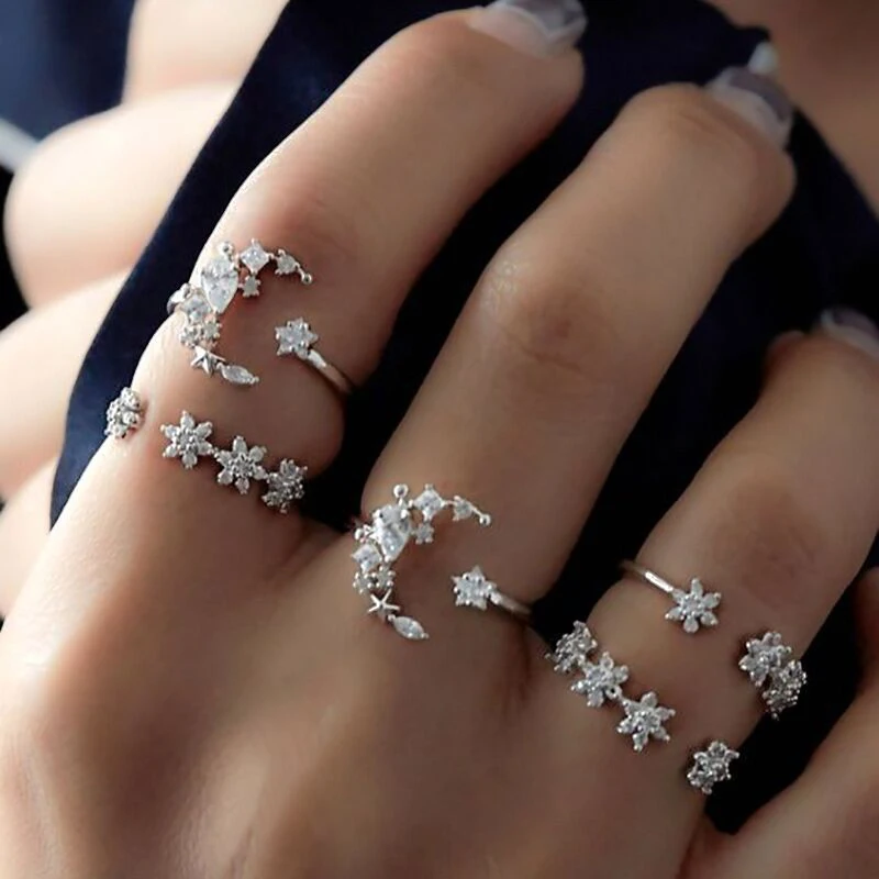 Набор Колец женских в богемном стиле винтажные обручальные кольца форме звезды