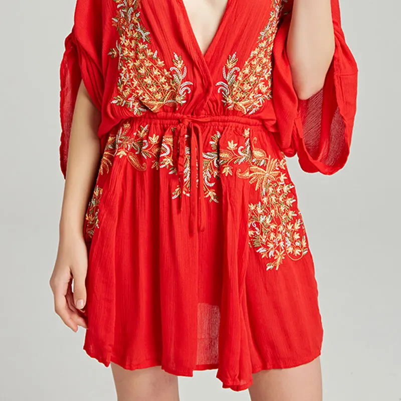 Summer new dress Bohemian tourist island holiday beach dress mini dress V collar sexy embroidery loose dress
Summer new dress Bohemian tourist island holiday beach dress mini dress V collar sexy embroidery loose dress