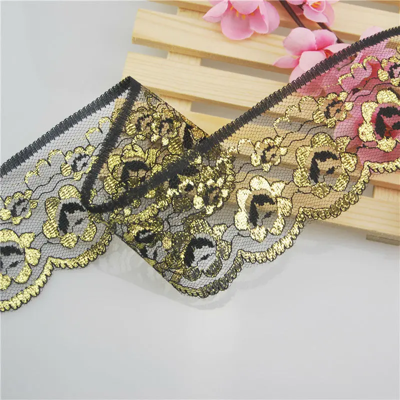 60mm Polyester Lace Trim Black Gold Fabric Sewing Accessories Cloth Wedding Dress Decoration Ribbon Craft Supplies 50yard L960-4
60mm Polyester Lace Trim Black Gold Fabric Sewing Accessories Cloth Wedding Dress Decoration Ribbon Craft Supplies 50yard L960-4