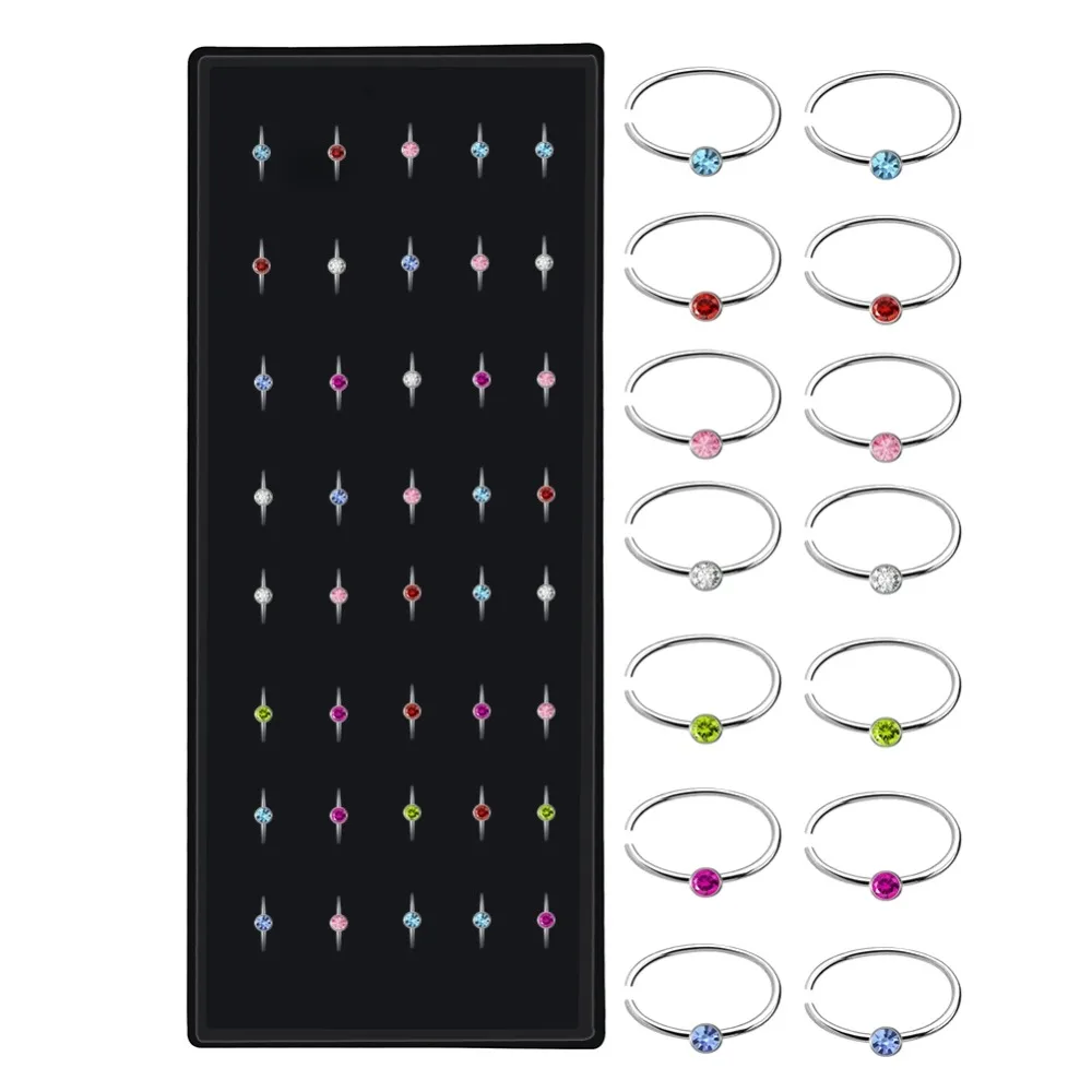 Multi 40pcs Colorful Rhinestone Stainless Steel Nose Rings Pack Punk Piercing Body Jewelry Fake Nose Studs For Women
Multi 40pcs Colorful Rhinestone Stainless Steel Nose Rings Pack Punk Piercing Body Jewelry Fake Nose Studs For Women