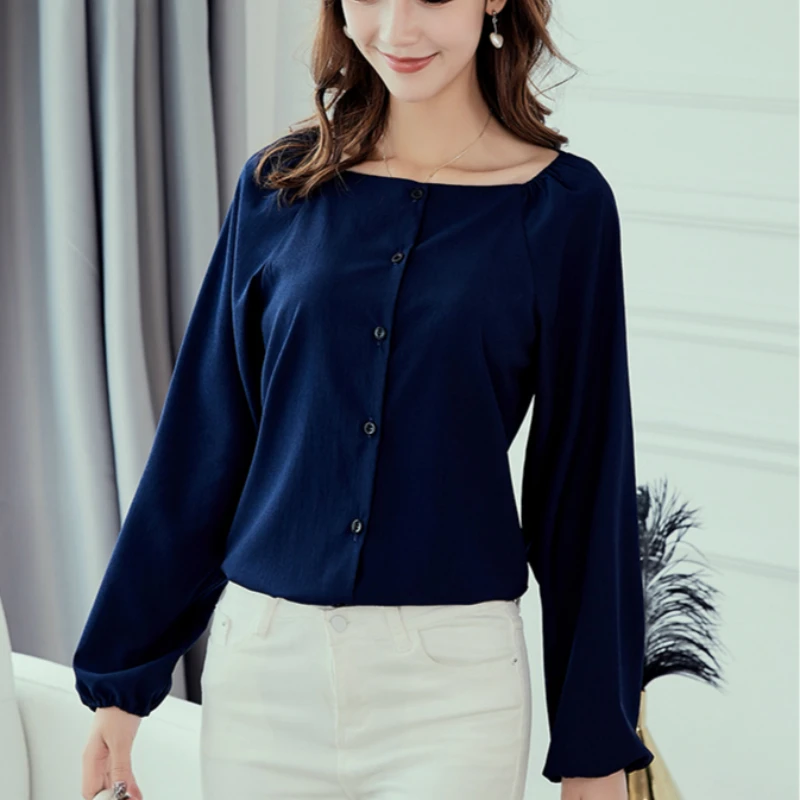 

2019 spring summer new self-cultivation commuter office home casual fashion large size base female long-sleeved chiffon shirt