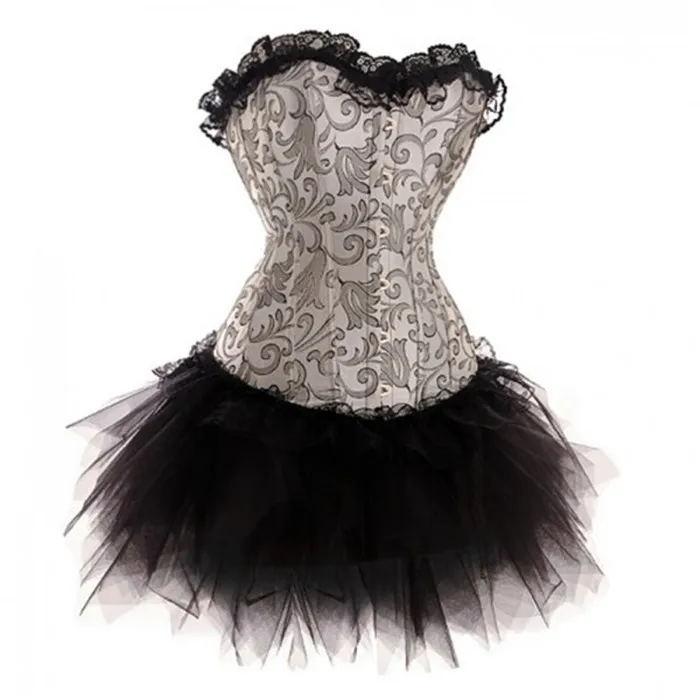 Vocole Women Sexy Gothic Satin Silver Burlesque Corset and Black Tutu Skirt Outfit Ladies Night Clubwear Party Dress
Vocole Women Sexy Gothic Satin Silver Burlesque Corset and Black Tutu Skirt Outfit Ladies Night Clubwear Party Dress