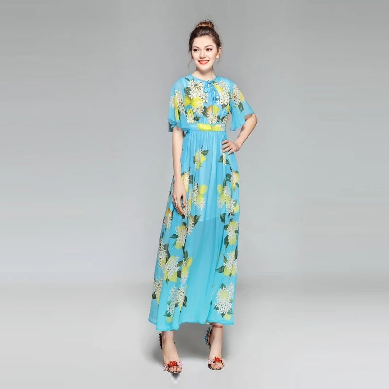 High Quality 2022 Summer New Arrival A-Line O-Neck Short Sleeve Lemon Flower Print Elegant Ankle-Length Long Dress Women
High Quality 2022 Summer New Arrival A-Line O-Neck Short Sleeve Lemon Flower Print Elegant Ankle-Length Long Dress Women