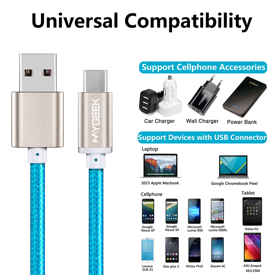 MyGeek Usb Тип C кабель 3 м Быстрая зарядка для MacBook xiaomi mi5 Oneplus LG Зарядное устройство