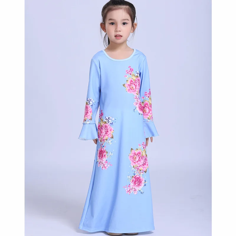 

Мусульманское детское платье Djellaba, мусульманская абайя с голубыми цветами, Турция, Дубай, халат, традиционная одежда, детская Паранджа 05