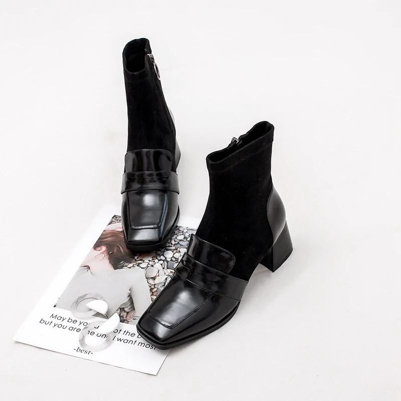 2019 Spring AutumnLadies Flat Ankle Boots Genuine Leather Women Boots Square Toe Stretch Boots Med Heel Buckle Shoes Black sil
2019 Spring AutumnLadies Flat Ankle Boots Genuine Leather Women Boots Square Toe Stretch Boots Med Heel Buckle Shoes Black sil