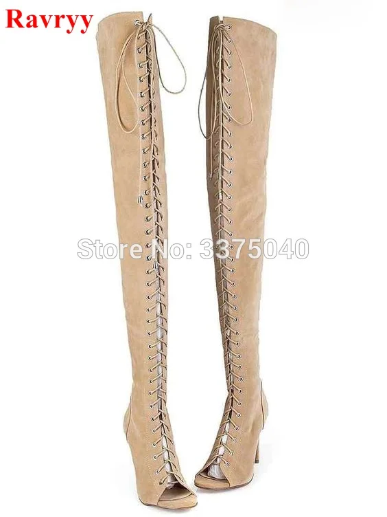 Hot Selling Gladiator Over The Knee Boots Summer Sandals Suede Boots Lace Up Peep Toe Back Zip Beige Cut Out Strappy Women Shoes
Hot Selling Gladiator Over The Knee Boots Summer Sandals Suede Boots Lace Up Peep Toe Back Zip Beige Cut Out Strappy Women Shoes