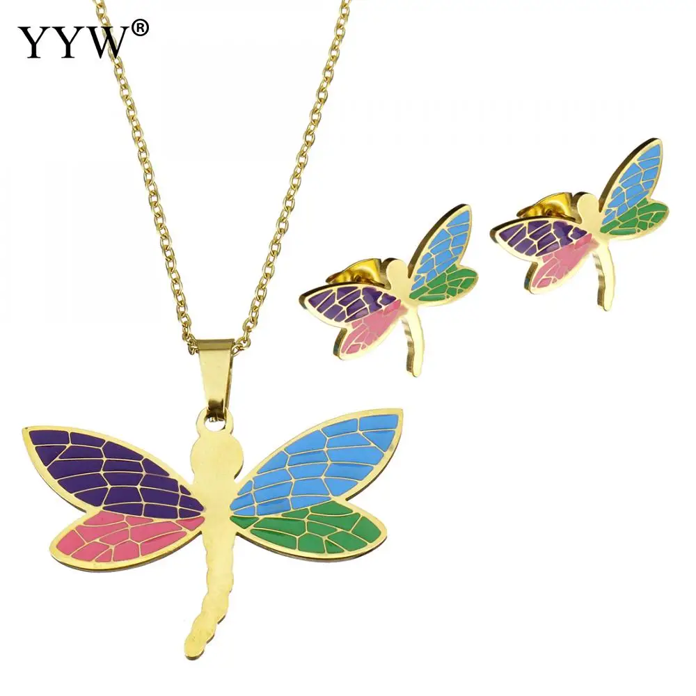 Fashion Stainless Steel Jewelry Sets Men Fashion Gold Color Plated Dragonfly Stud Earring & Pendant Necklaces
Fashion Stainless Steel Jewelry Sets Men Fashion Gold Color Plated Dragonfly Stud Earring & Pendant Necklaces