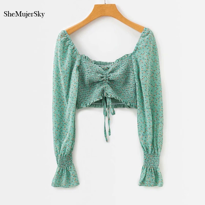 SheMujerSky Sexy Green Print Short Chiffon Blouse Women Summer Long Sleeve Elastic Lace Up Tops 2019 Flare Sleeve Shirt
SheMujerSky Sexy Green Print Short Chiffon Blouse Women Summer Long Sleeve Elastic Lace Up Tops 2019 Flare Sleeve Shirt