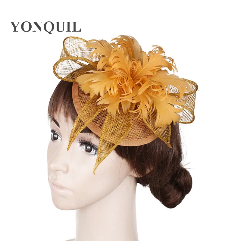 Красные шляпы sinamay millinery перьевые Цветочные вуалетки для вечеринок свадебные