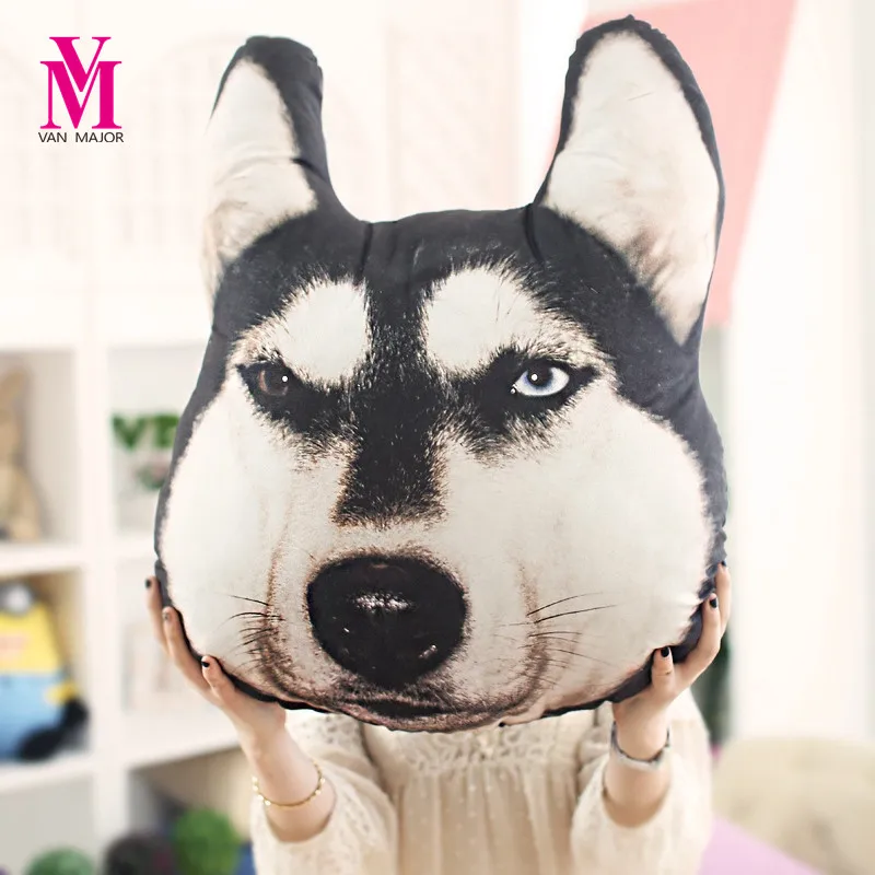 Vanmajor New Hot 3D 38cm*35cm Samoyed Husky Dog Plush Toys Dolls Stuffed Animal Pillow Sofa Car Decorative Creative Birthday Gif | Игрушки и