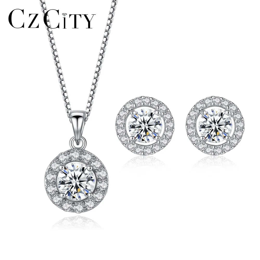 CZCITY Classic Style Clear Round Zircon Earrings and Charm Chain Necklace Women Wedding Silver 925 Jewelry Sets for Bridals Gift
CZCITY Classic Style Clear Round Zircon Earrings and Charm Chain Necklace Women Wedding Silver 925 Jewelry Sets for Bridals Gift