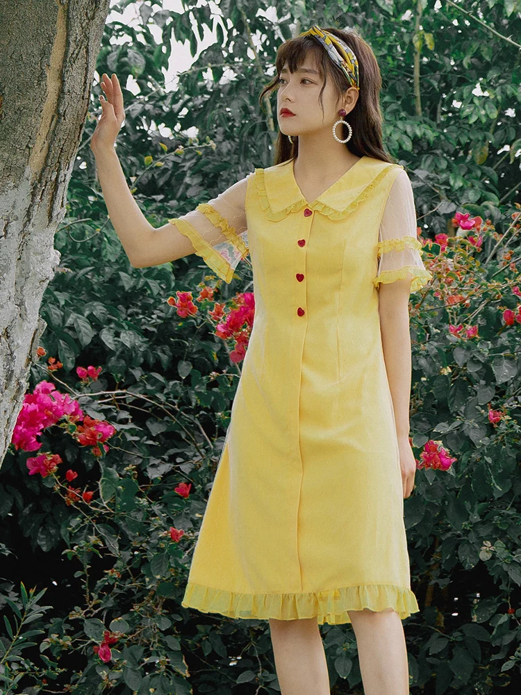 Fashion Temperament Fairy Dress Summer Mesh Yellow Tens Girls 2019 New Fresh Peter Pan Collar Retro Casual Ladies Party Dress
Fashion Temperament Fairy Dress Summer Mesh Yellow Tens Girls 2019 New Fresh Peter Pan Collar Retro Casual Ladies Party Dress